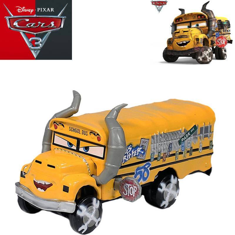 Disney Pixar Car3 Fritter School Bus Crazy Max Bull Alloy Toy Kid Model Kartun Mainan Ulang Tahun Anak Laki-Laki