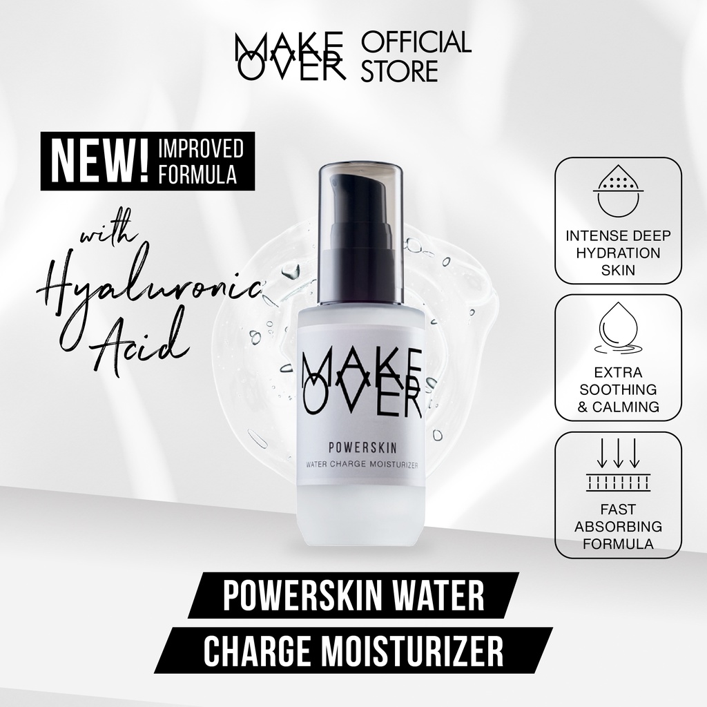 MAKE OVER Powerskin Water Charge Moisturizer - Hyaluronic Acid HA ringan lembab watery gampang cepat meresap base makeup kulit kenyal dalam 2 minggu cocok sebelum makeup tidak berwarna non-comedogenic
