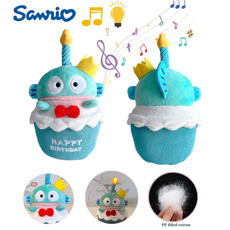 Mainan Mewah Kue Ulang Tahun Cuddly Dan Sanrio Hankyodon Lembut Dengan Singing Luminous And Candle