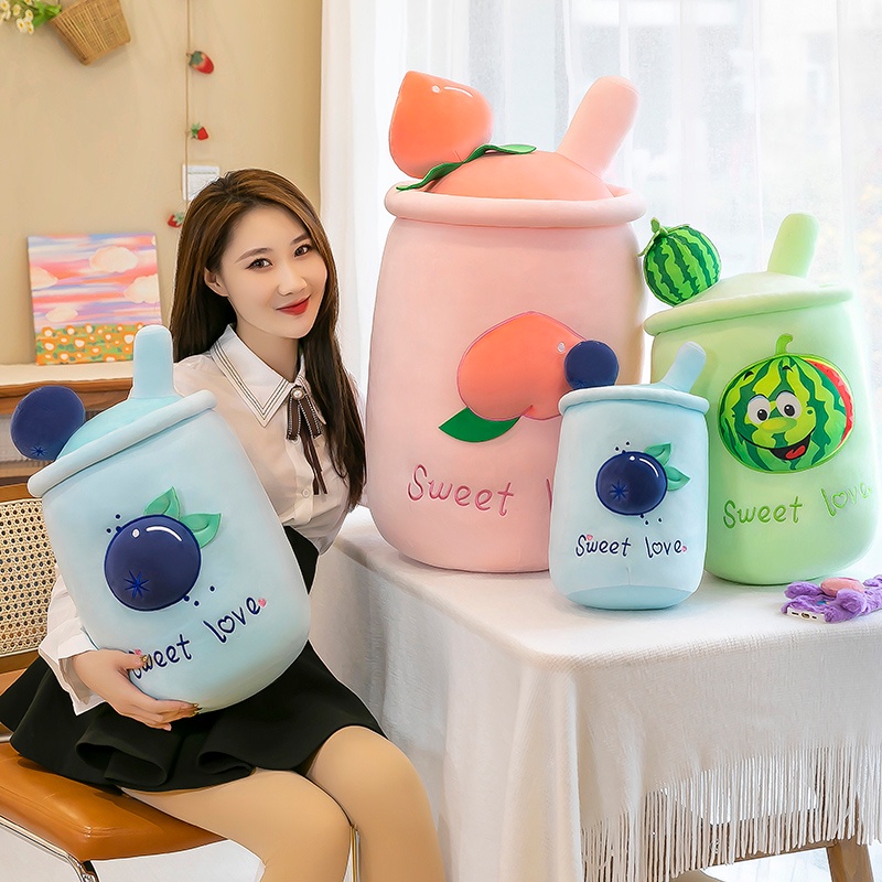 Peach/watermelon /blueberry Buah Bubble Tea Boba Cangkir Mainan Mewah Peluk Boneka Hadiah