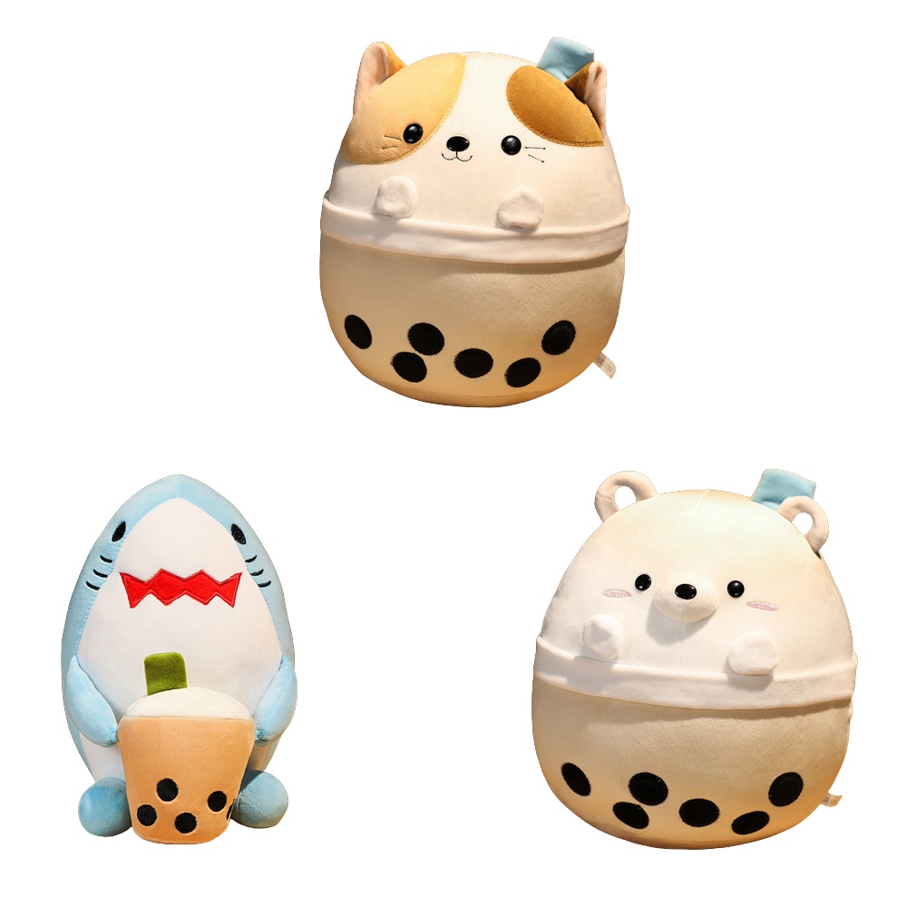 Plushy Bubble Tea Boba Cup Squishmallow Mainan Mewah Beruang Hiu Kucing