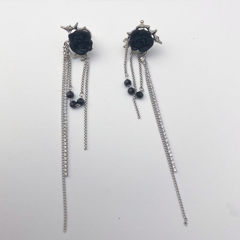 Anting Aksesoris Klip Telinga Mawar Hitam Tren Temperamen