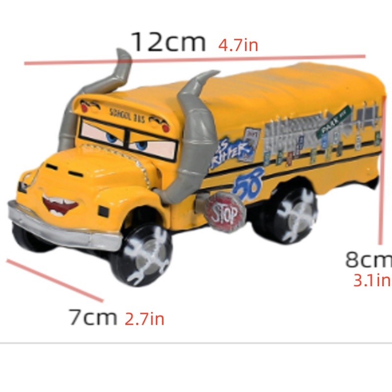 Disney Pixar Car3 Fritter School Bus Crazy Max Bull Alloy Toy Kid Model Kartun Mainan Ulang Tahun Anak Laki-Laki