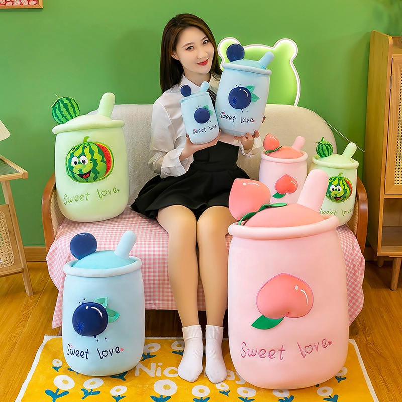 Peach/watermelon /blueberry Buah Bubble Tea Boba Cangkir Mainan Mewah Peluk Boneka Hadiah