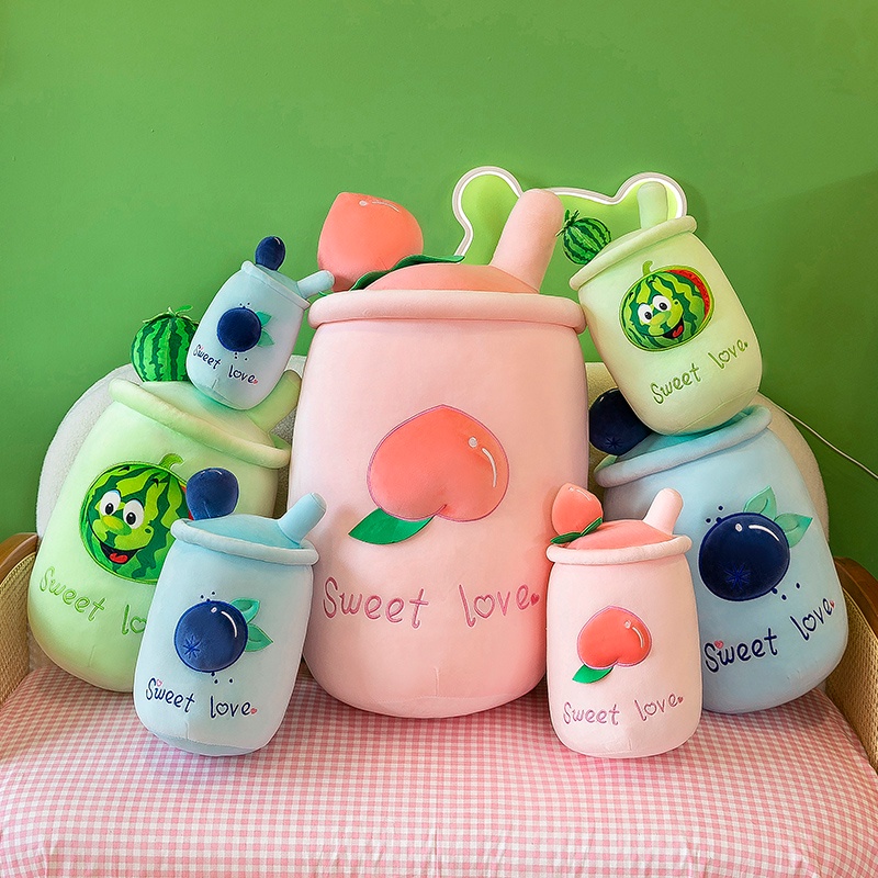 Peach/watermelon /blueberry Buah Bubble Tea Boba Cangkir Mainan Mewah Peluk Boneka Hadiah