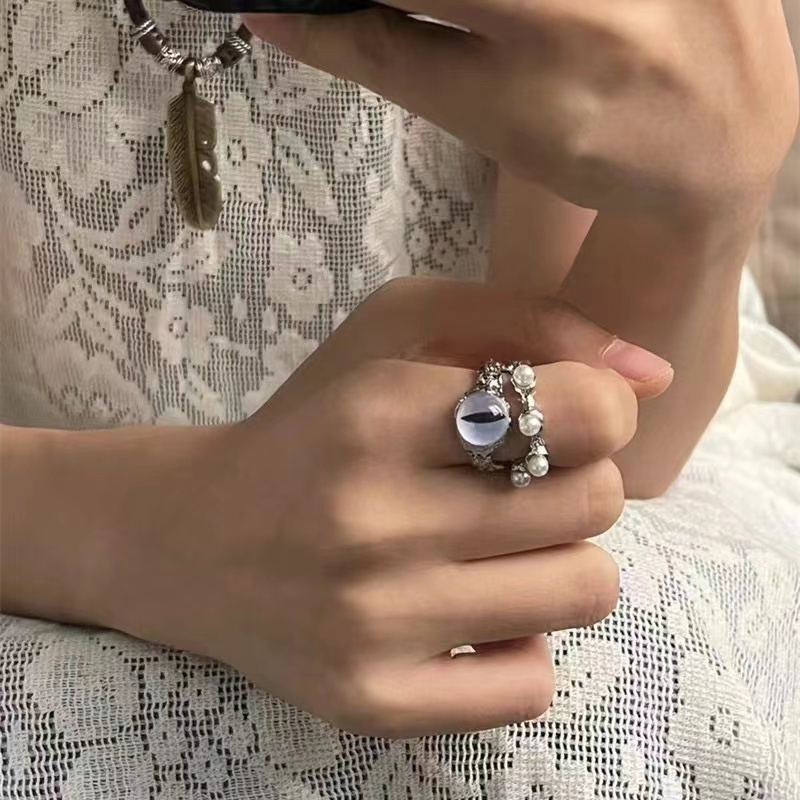 Aksesoris Cincin Pembukaan Opal Lapisan Ganda Kepribadian Temperamen Sederhana Pasang