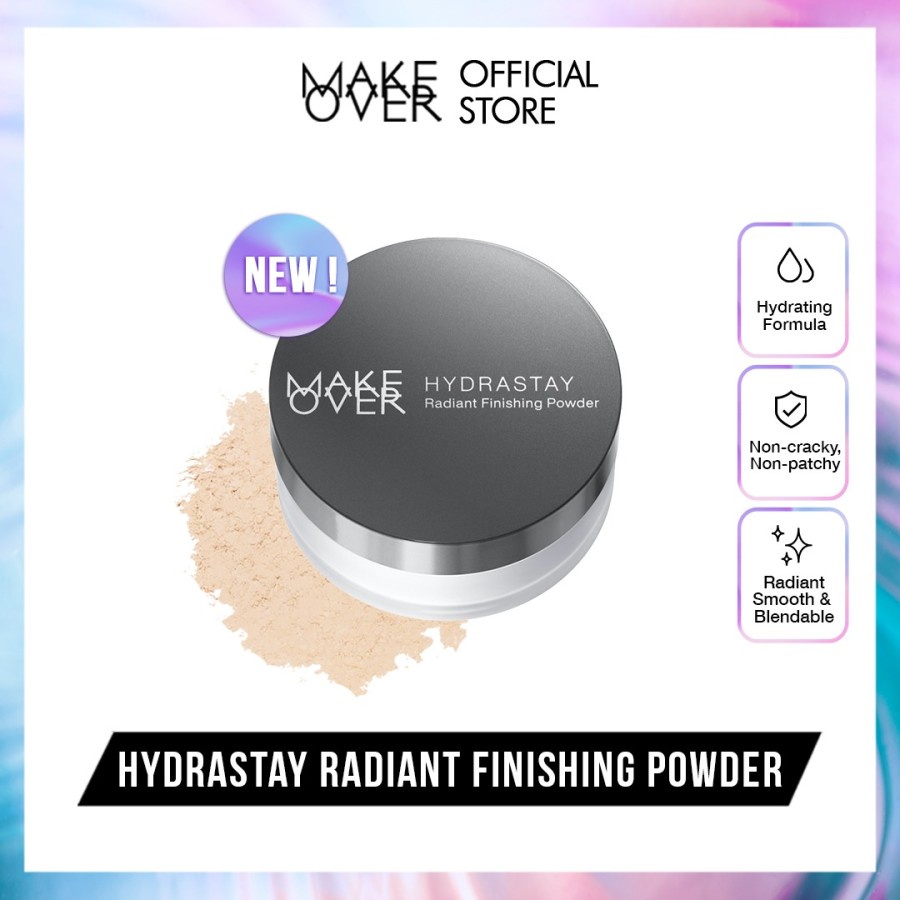 MAKE OVER Hydrastay Radiant Finishing Powder - Bedak tabur lembut ringan make up tahan lama hasil akhir glow hydrating tidak kering non-comedogenic