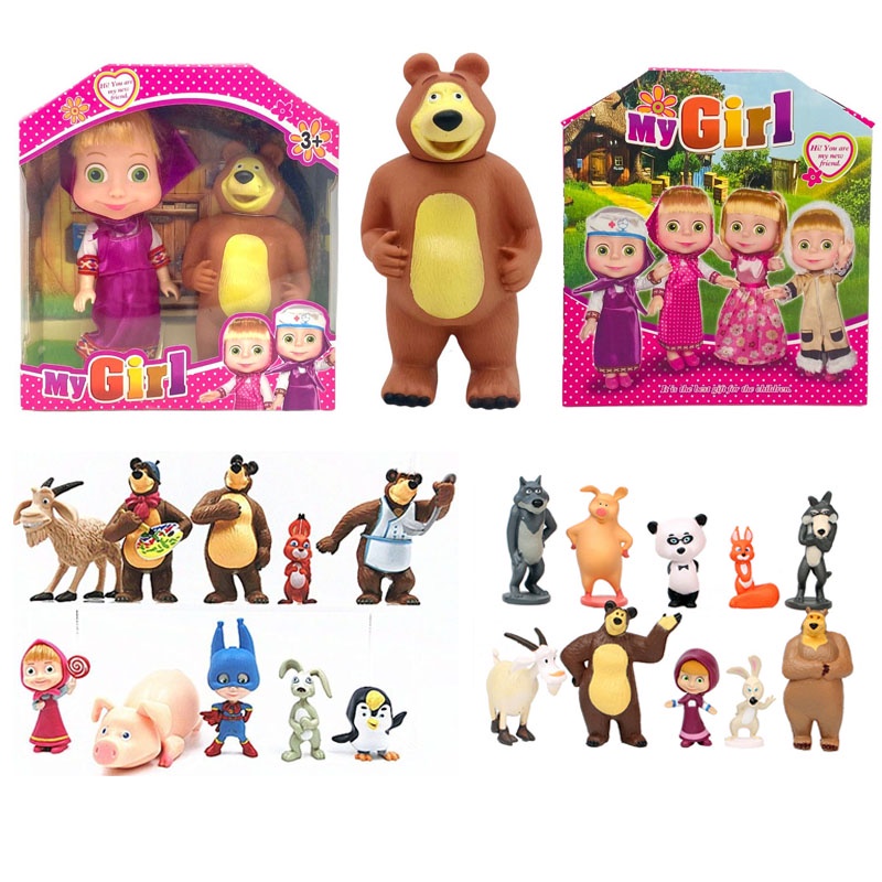 Russian Cartoon Anime Masha and The Bear Action Figures Collection Model Doll Toys Decoration Kids Christmas Gifts