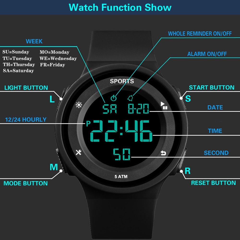 Fashion Digital Watch Pria Dan Wanita Tahan Air Luminous Mahasiswa Jam Alarm Olahraga Rekreasi Jam Tangan Elektronik