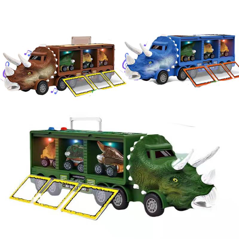 Set Mainan Truk Dinosaurus Anak Warna Warni Pull Back Vehicle Mainan Lantai Kendaraan Industri