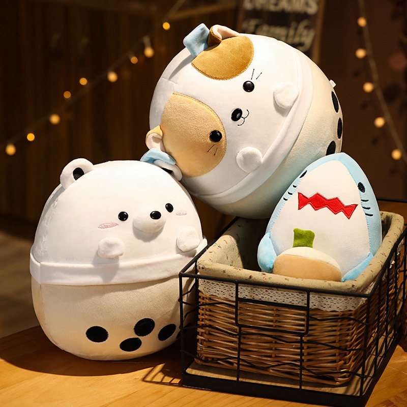 Plushy Bubble Tea Boba Cup Squishmallow Mainan Mewah Beruang Hiu Kucing