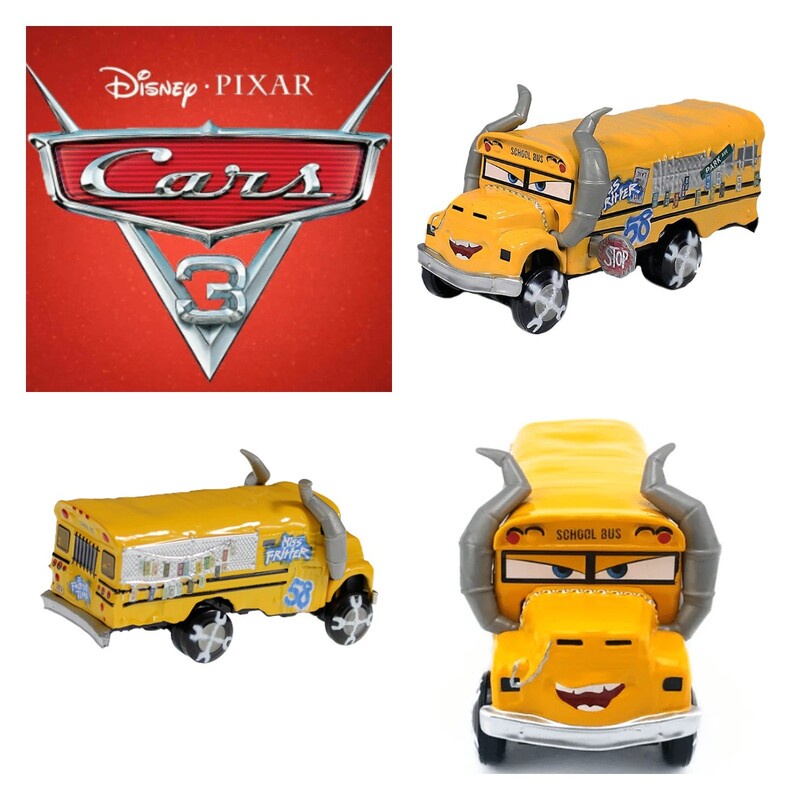 Disney Pixar Car3 Fritter School Bus Crazy Max Bull Alloy Toy Kid Model Kartun Mainan Ulang Tahun Anak Laki-Laki