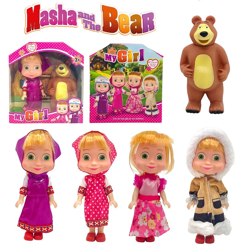 Russian Cartoon Anime Masha and The Bear Action Figures Collection Model Doll Toys Decoration Kids Christmas Gifts