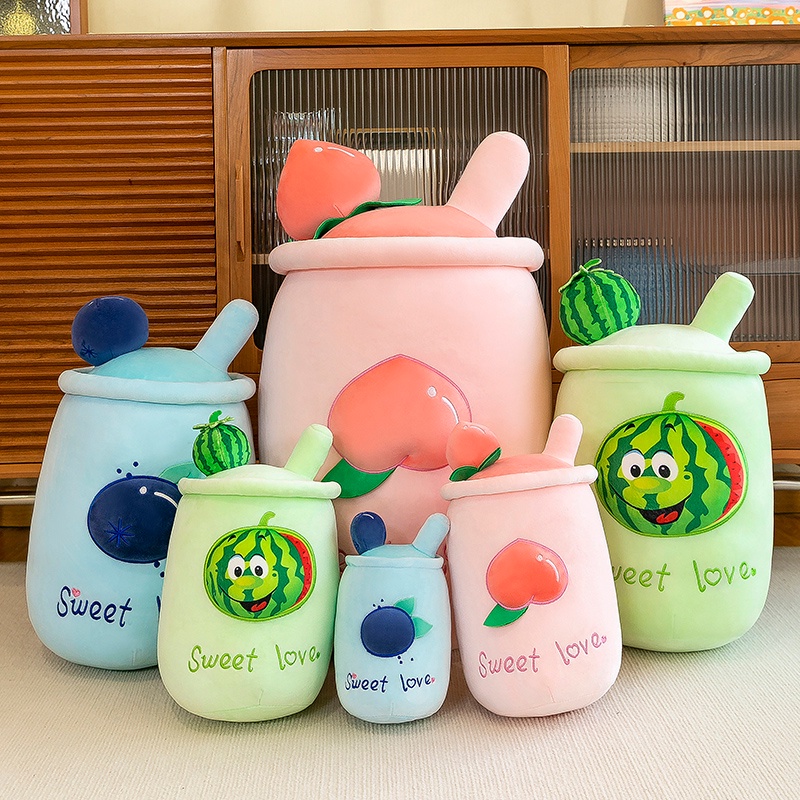 Peach/watermelon /blueberry Buah Bubble Tea Boba Cangkir Mainan Mewah Peluk Boneka Hadiah