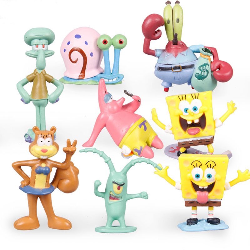 10pcs/8pcs/6pcs Set SpongeBob Squarepants Figure Patrick Star Figurine Boneka Mainan Topper Kue