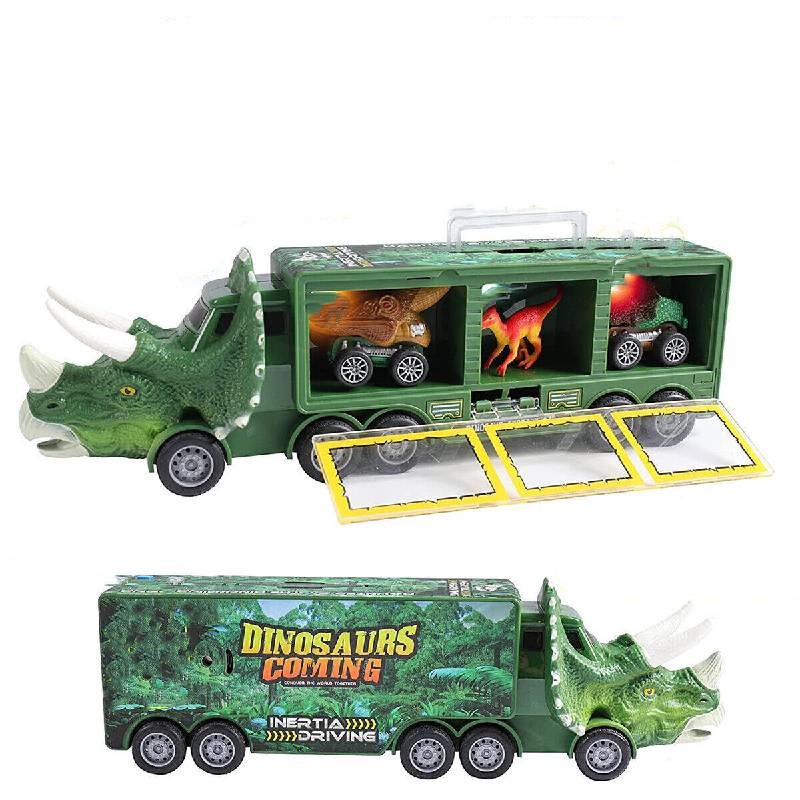 Set Mainan Truk Dinosaurus Anak Warna Warni Pull Back Vehicle Mainan Lantai Kendaraan Industri