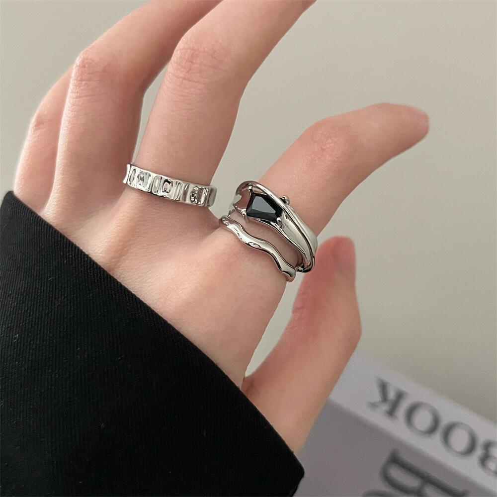 Aksesoris Cincin Pembukaan Zirkon Multi-layer Kepribadian Hip Hop