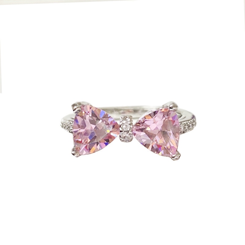 Aksesoris Cincin Busur Berlian Pink Kepribadian Fashion