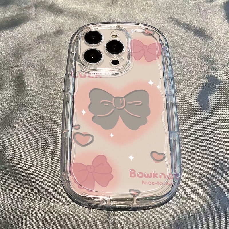 IPHONE Casing Ponsel Desain Bantal Udara Busur Pink Perempuan Kompatibel Dengan Iphone12 13 14 11 Pro Max X Xs Max Xr Ttbvb
