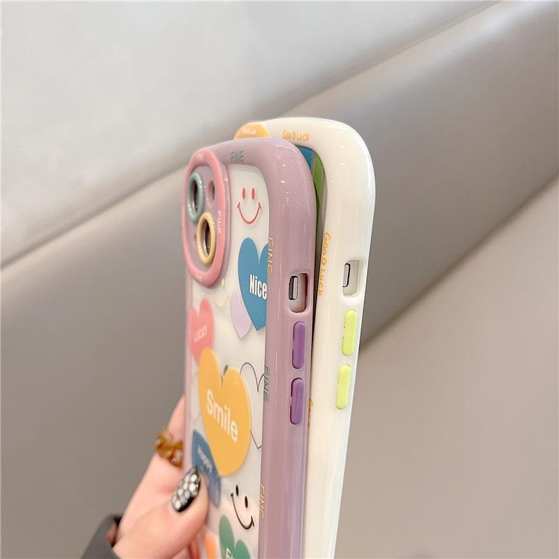 IPHONE Casing Ponsel Desain Wajah Tersenyum Puff Cream Shell Kompatibel Dengan Iphone12 13 14 11 Pro Max Bbplp