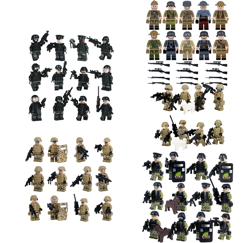 Pasukan Khusus Mini Action Figure Militer Senjata Aksesoris Game Puzzle