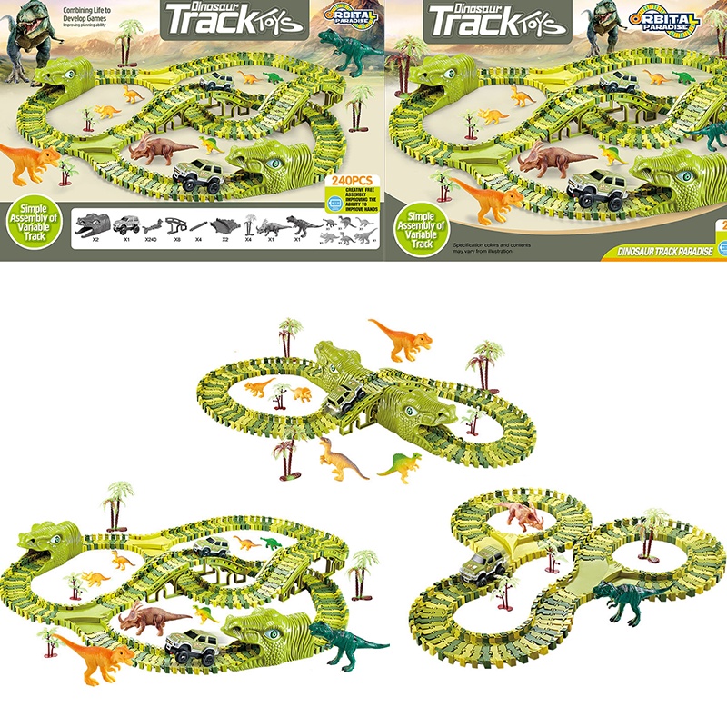 Diy Mainan Edukasi Anak Balap Track Puzzle Mobil Elektrik Pemandangan Dinosaurus