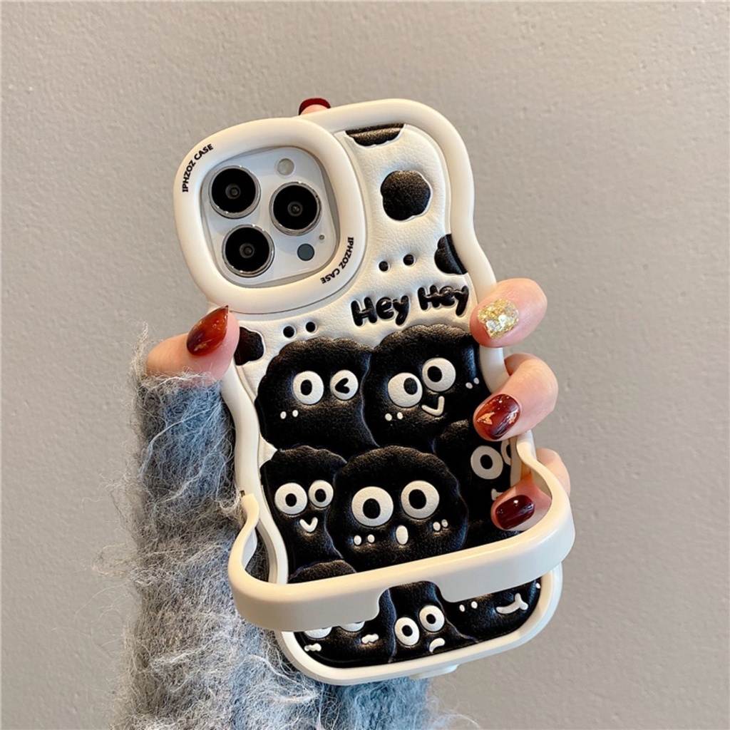 IPHONE Casing Ponsel Desain Bentuk Gelombang Monster Hitam Kecil Kartun Lucu Kompatibel Dengan Iphone12 13 14 11 Pro Max Fddr