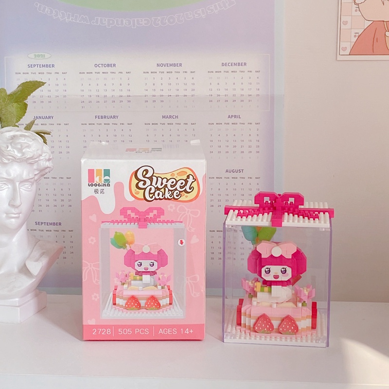 Sanrio Kartun Kue Berlian Mini Blok Bangunan Kotak Hadiah LinaBell Melodyku Angka Mainan Untuk Anak Hadiah