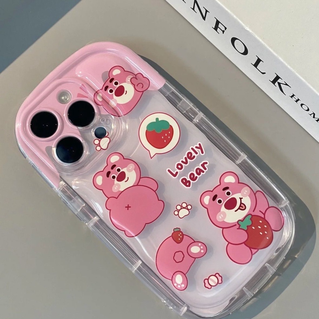 IPHONE Casing Ponsel Desain Beruang Strawberry Pink Transparan Kompatibel Dengan Iphone12 13 14 11 Pro Max X Xs Max Xrpjgg