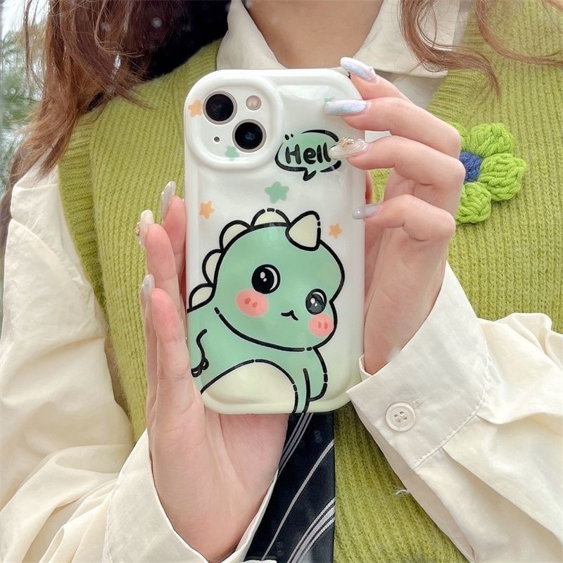 IPHONE Casing Ponsel Desain Dinosaurus Kecil Kartun Lucu Hijau Kompatibel Dengan Iphone12 13 14 11 Pro Max Rtrfg