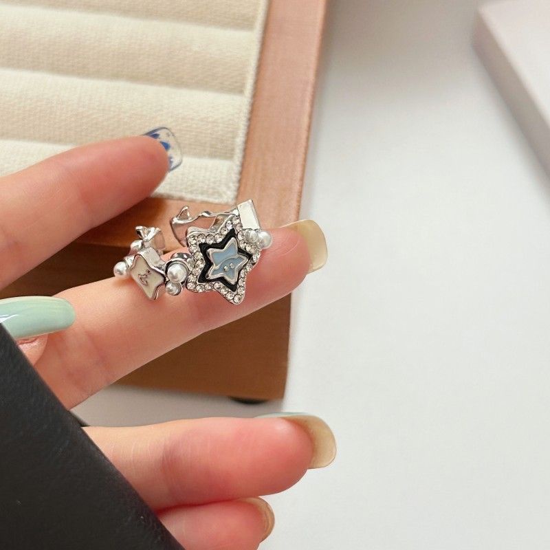 Pentacle Cincin Terbuka Aksesoris Indah Versi Korea Retro Pasang