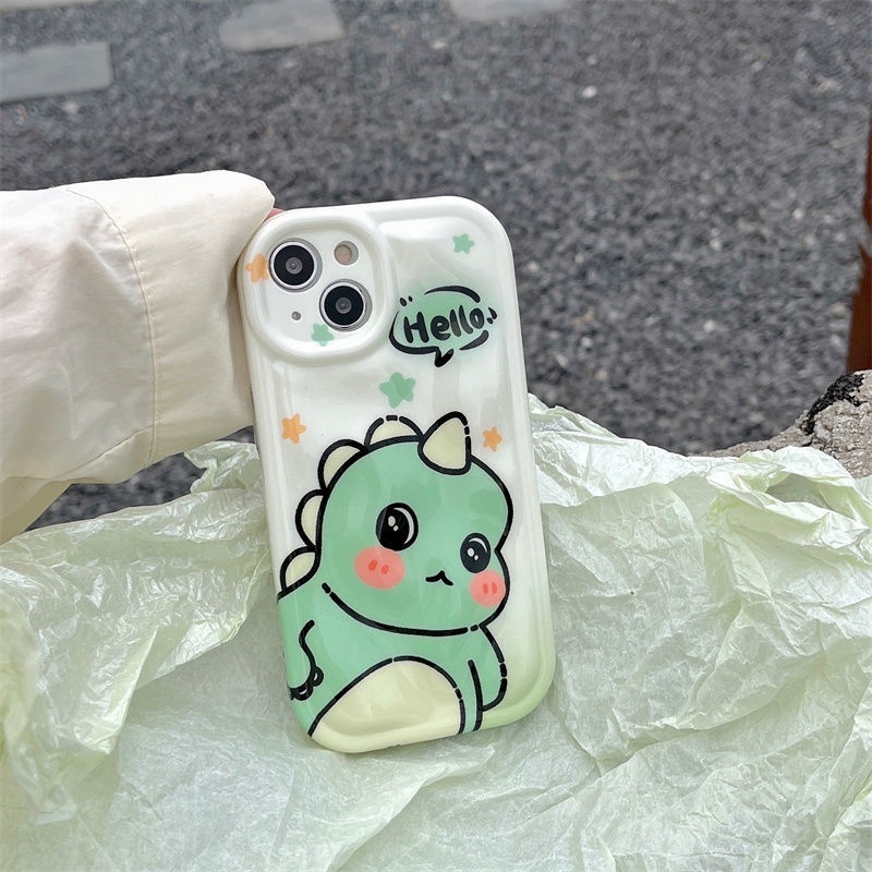 IPHONE Casing Ponsel Desain Dinosaurus Kecil Kartun Lucu Hijau Kompatibel Dengan Iphone12 13 14 11 Pro Max Rtrfg