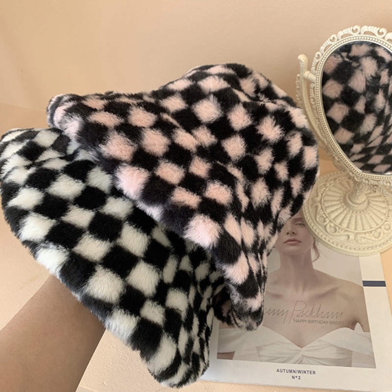 Topi Nelayan Checkerboard Aksesoris Versi Korea Kepribadian Sederhana