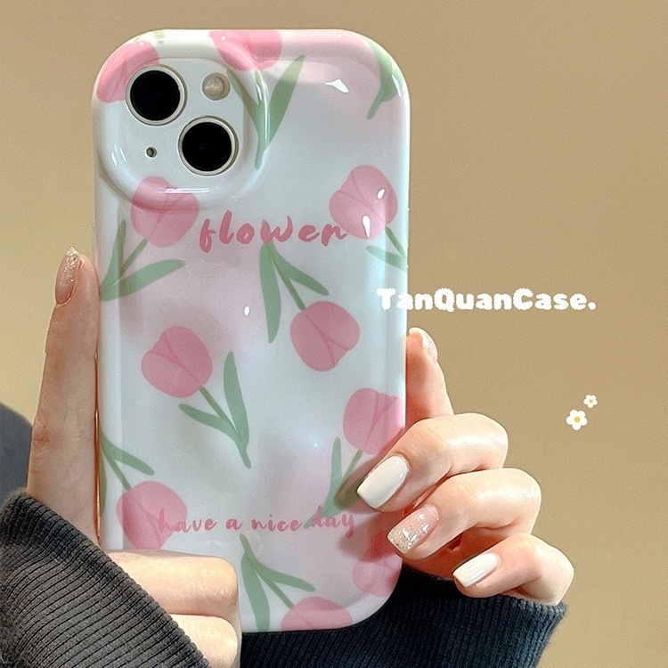 IPHONE Casing Ponsel Desain Tulip Meteorite Spring Pink Kompatibel Dengan Iphone12 13 14 11 Pro Max Qqsdf