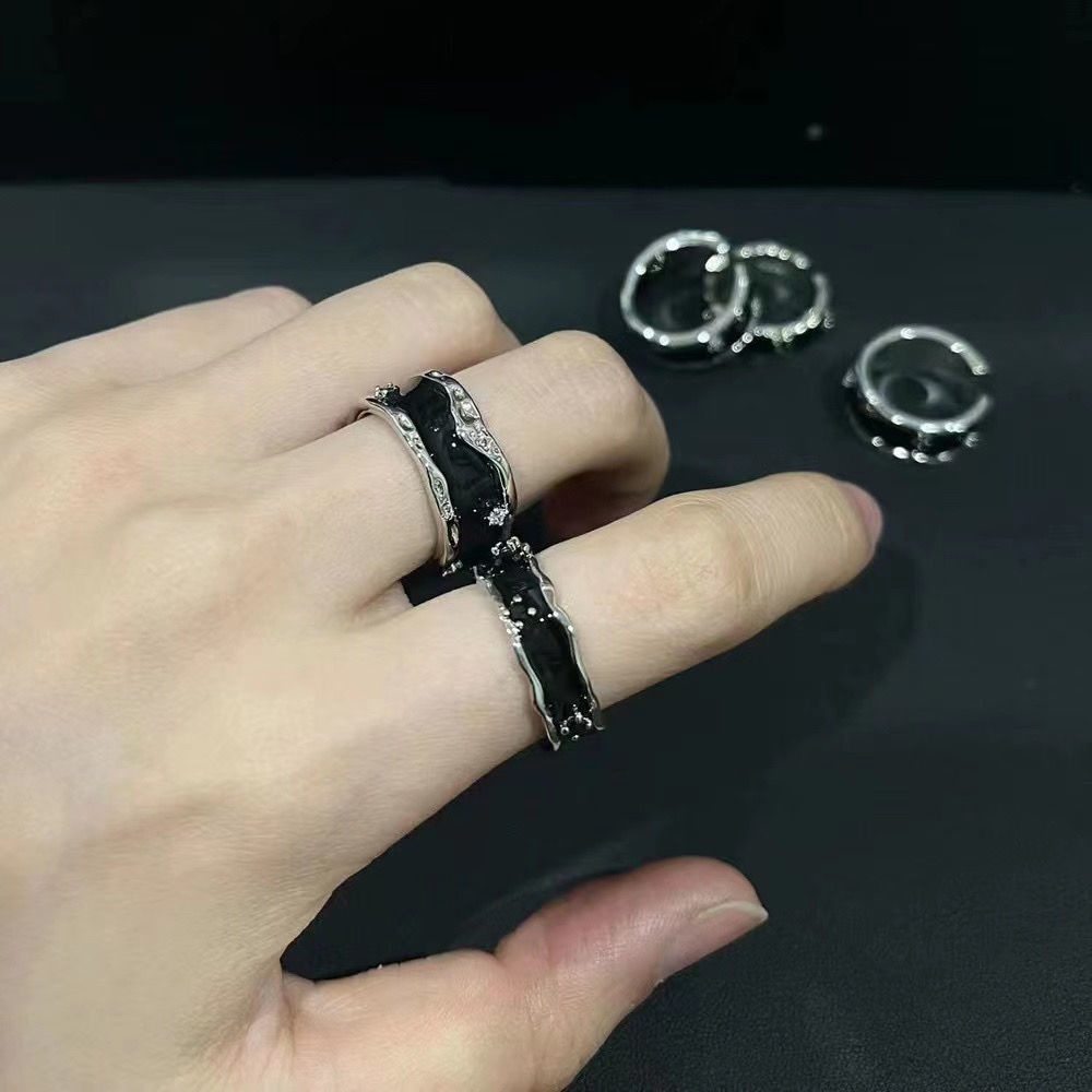 Aksesoris Cincin Pembukaan Zirkon Hitam Tren Hip Hop Angin Gelap