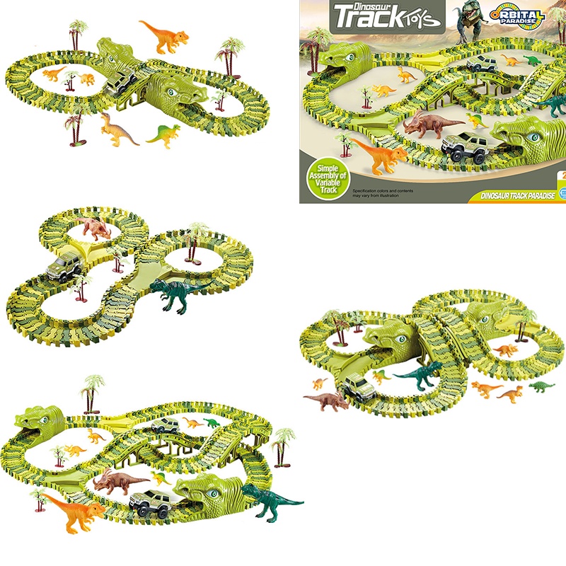 Diy Mainan Edukasi Anak Balap Track Puzzle Mobil Elektrik Pemandangan Dinosaurus