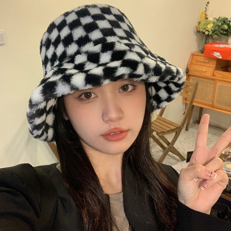 Topi Nelayan Checkerboard Aksesoris Versi Korea Kepribadian Sederhana