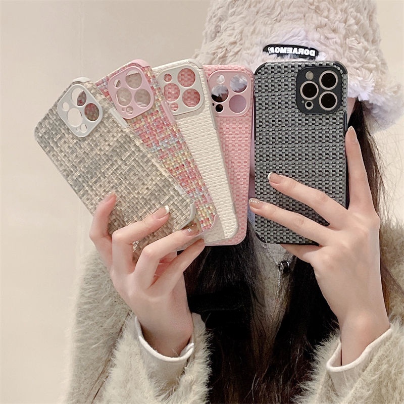 IPHONE Casing Ponsel Desain Pola Anyaman Warna Mix Net Pink Kompatibel Dengan Iphone12 13 14 11 Pro Max X Xs Max Xr Ggvvb