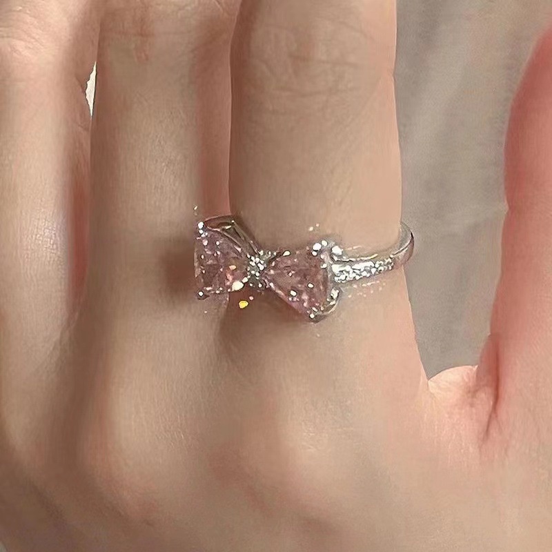 Aksesoris Cincin Busur Berlian Pink Kepribadian Fashion