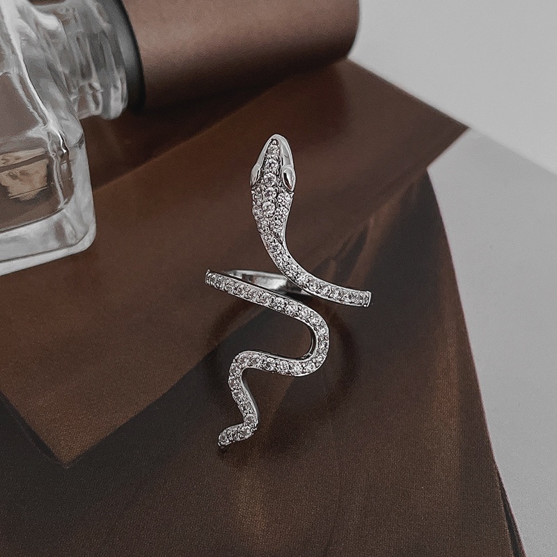 Aksesoris Cincin Terbuka Zirkon Serpentine Kepribadian Mode Gelap