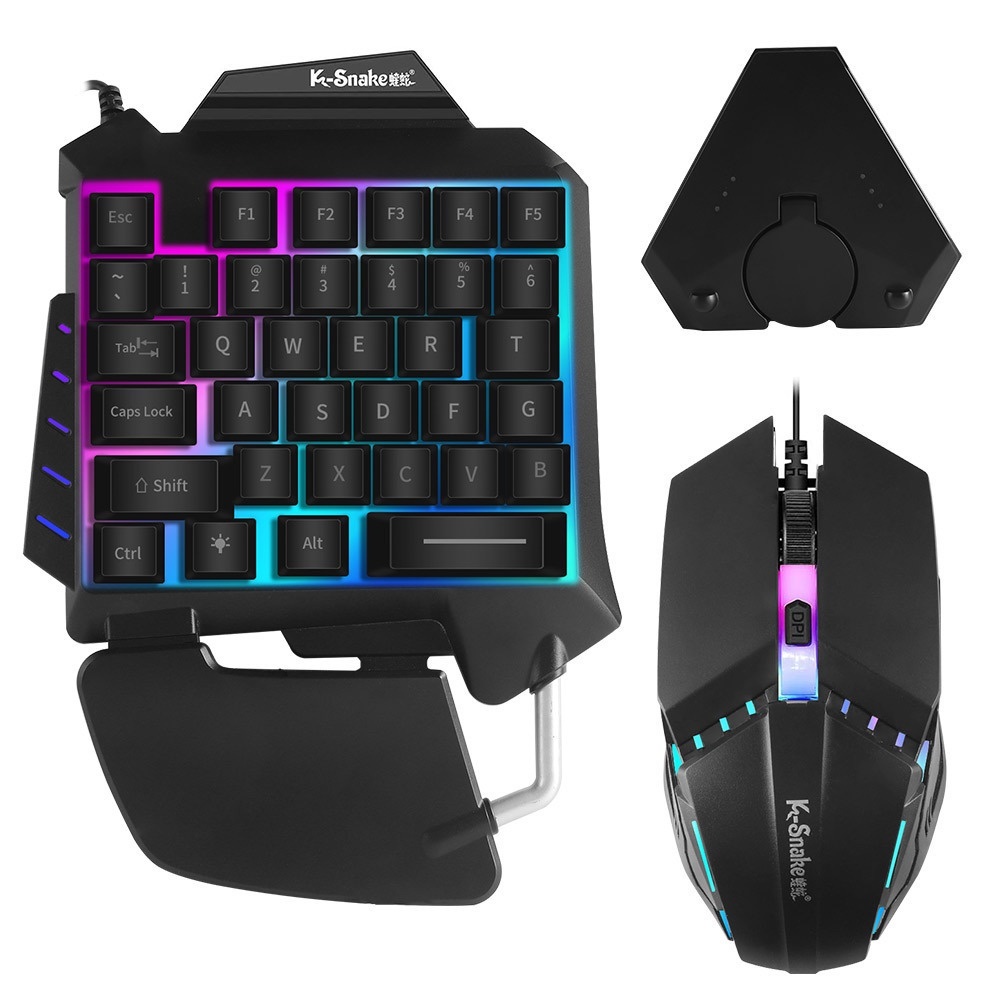 M11 Viper Throne Keyboard Gaming Satu Tangan 35tombol LED Backlight Mouse Gaming Kabel Dengan Lampu Pernafasan 7warna Keyboard Mouse Combo