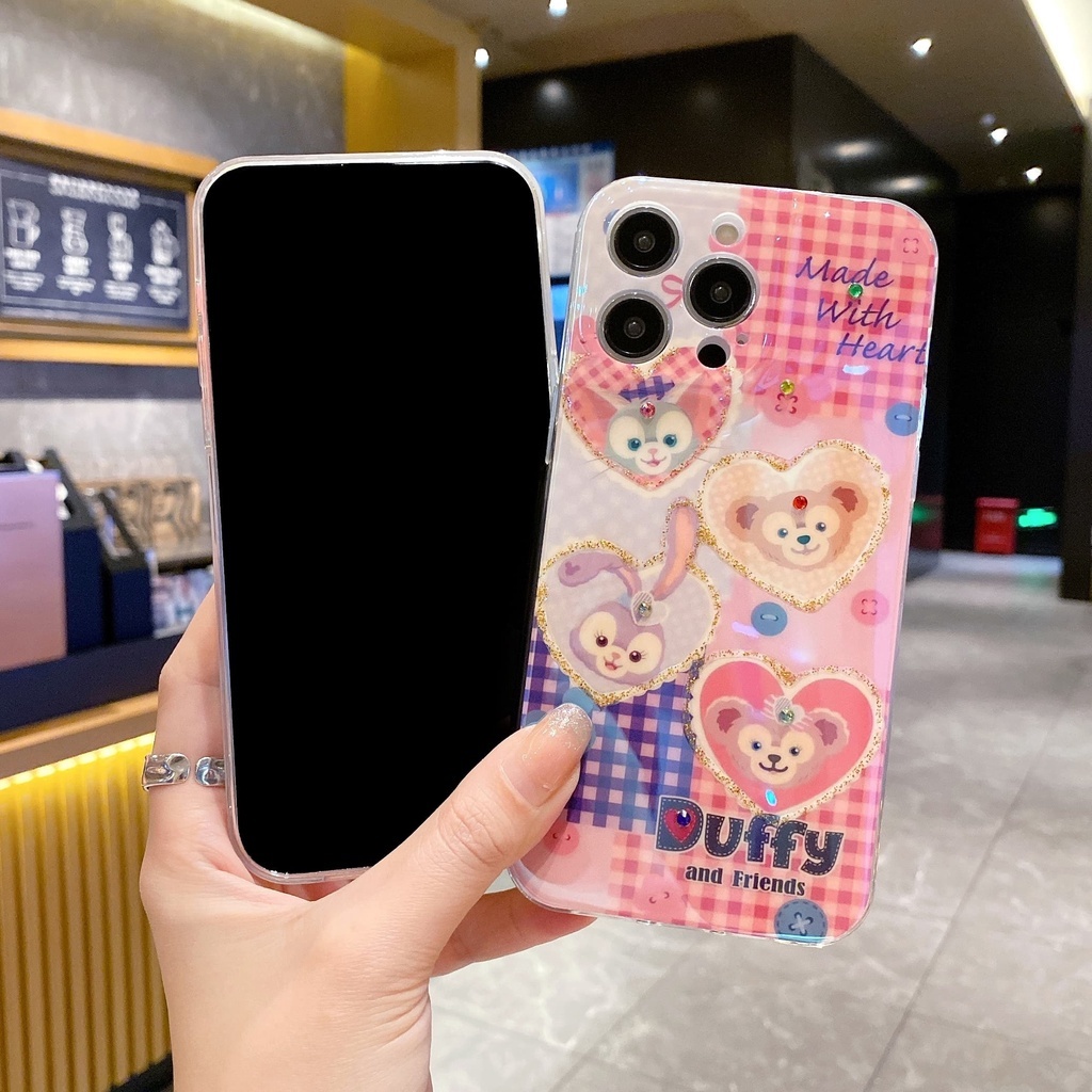 IPHONE Casing Ponsel Desain Pola Grid Empat Glitters Wajah Kelinci Kompatibel Dengan Iphone12 13 14 11 Pro Max X Xs Max Xr Bvppq