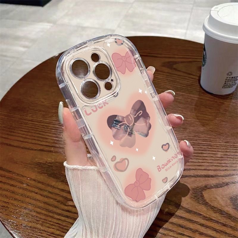 IPHONE Casing Ponsel Desain Bantal Udara Busur Pink Perempuan Kompatibel Dengan Iphone12 13 14 11 Pro Max X Xs Max Xr Ttbvb