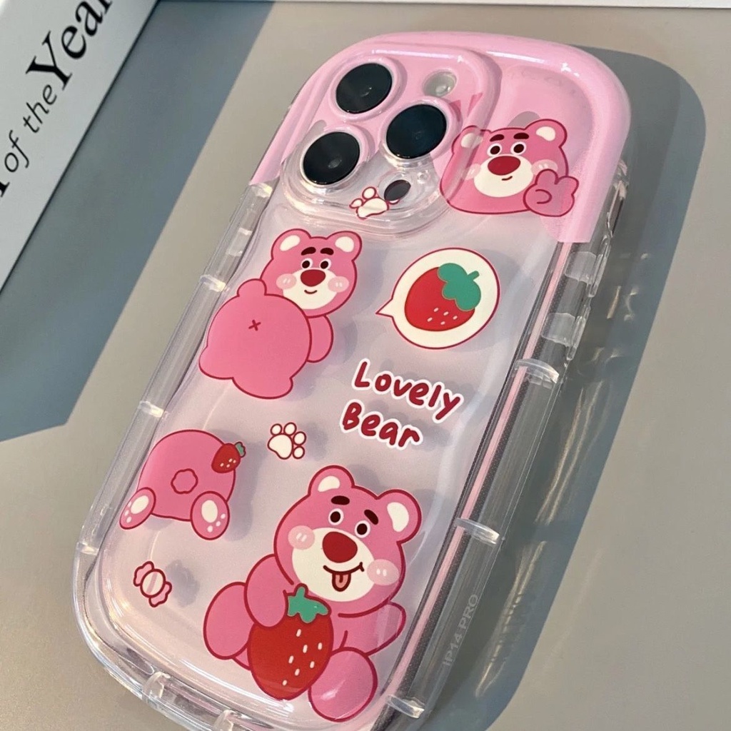 IPHONE Casing Ponsel Desain Beruang Strawberry Pink Transparan Kompatibel Dengan Iphone12 13 14 11 Pro Max X Xs Max Xrpjgg