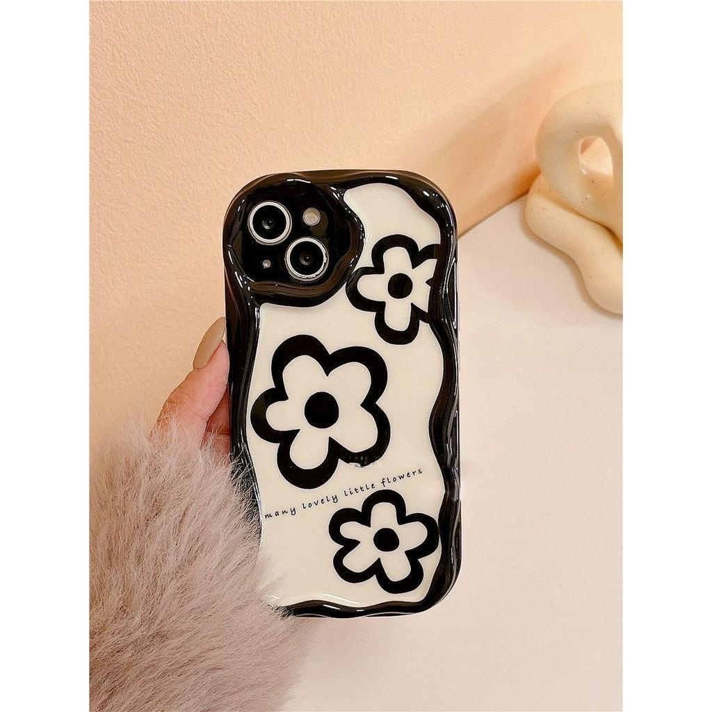 IPHONE Casing Ponsel Desain Tiga Bunga Hitam Keriting Trendi Kompatibel Dengan Iphone12 13 14 11 Pro Max X Xs Max Xr GGFFPP