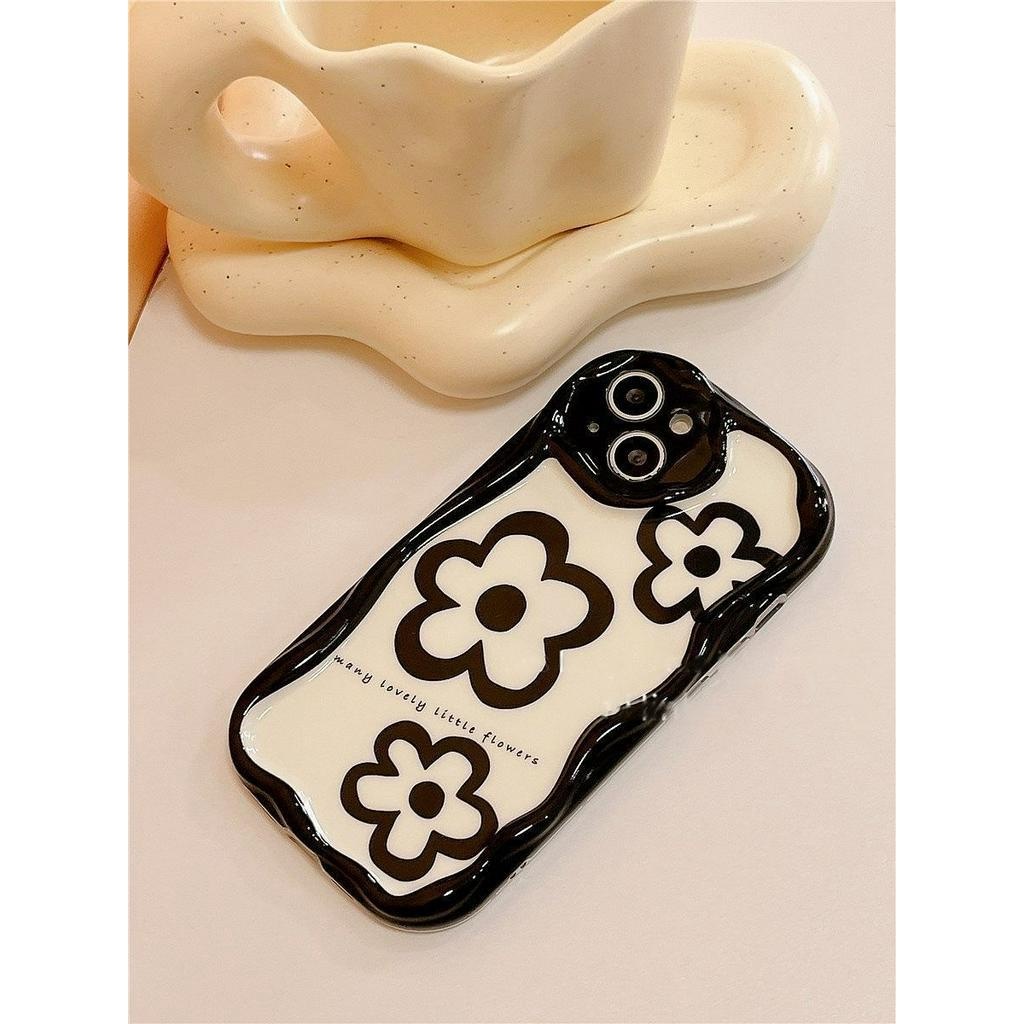 IPHONE Casing Ponsel Desain Tiga Bunga Hitam Keriting Trendi Kompatibel Dengan Iphone12 13 14 11 Pro Max X Xs Max Xr GGFFPP