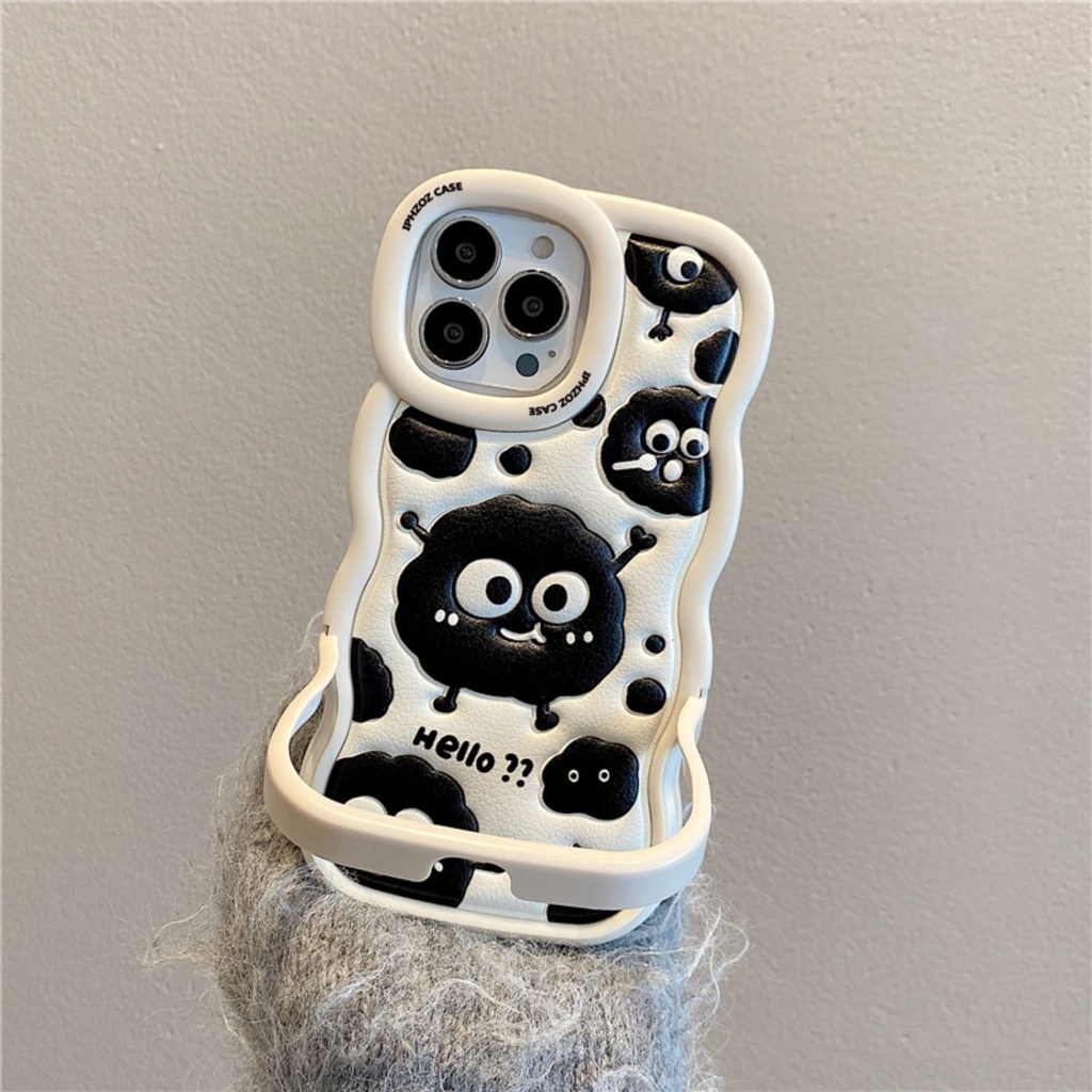 IPHONE Casing Ponsel Desain Bentuk Gelombang Monster Hitam Kecil Kartun Lucu Kompatibel Dengan Iphone12 13 14 11 Pro Max Fddr