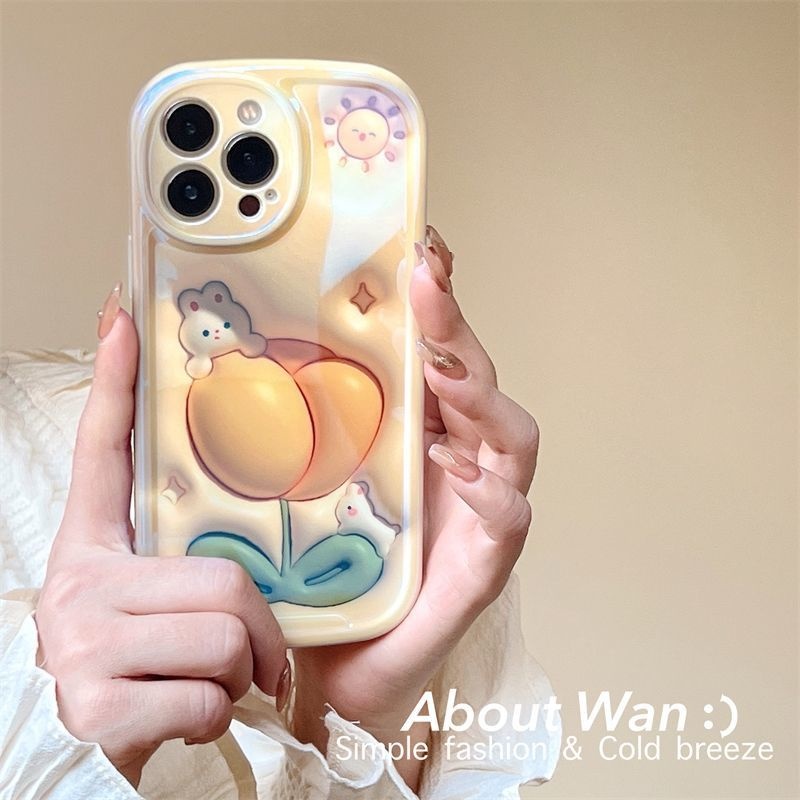 IPHONE Casing Ponsel Desain Kelinci Tulip Kuning Angin Kompatibel Dengan Iphone12 13 14 11 Pro Max yhgbnm