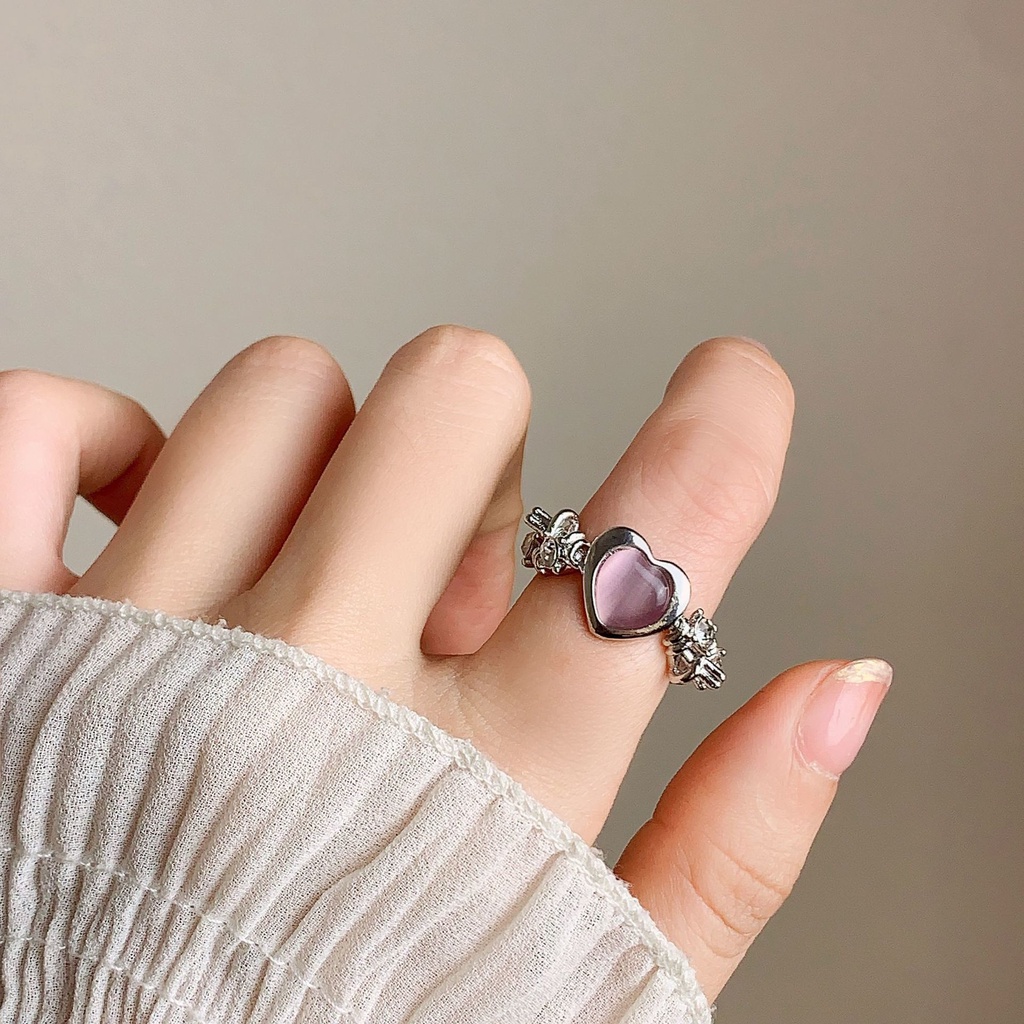 Briars Cincin Cinta Pink Aksesoris Kepribadian Versi Korea Mewah Ringan