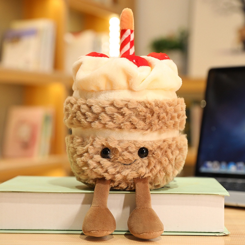 28 cm Jellycat Kue Ulang Tahun Boneka Nyanyi Mainan Mewah Boneka Lilin Bercahaya Hadiah Anak Dekorasi Rumah